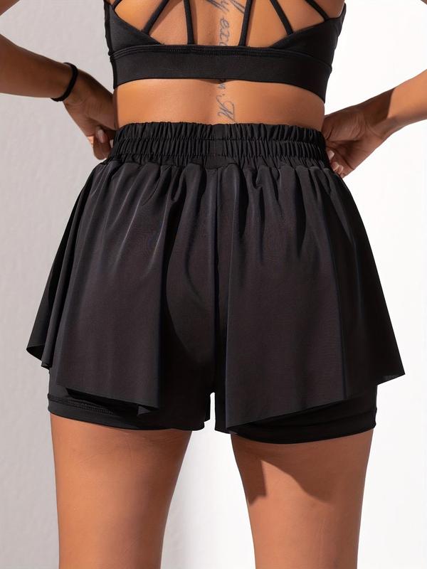 Women's Solid 2 in 1 Drawstring High Waist Sports Skort, Sporty Tie Front Skorts, Ladies Sportswear for Tennis Pickleball Yoga Gym Workout for Women, Women Sport & Outdoor Gym Shorts, Gym Clothing