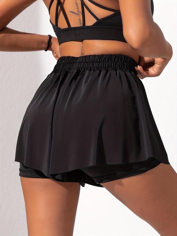 Women's Solid 2 in 1 Drawstring High Waist Sports Skort, Sporty Tie Front Skorts, Ladies Sportswear for Tennis Pickleball Yoga Gym Workout for Women, Women Sport & Outdoor Gym Shorts, Gym Clothing