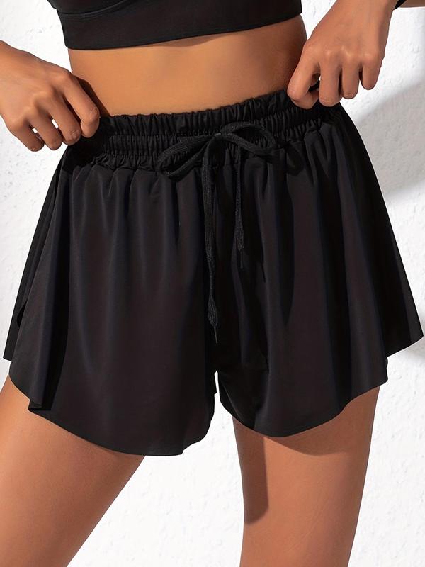 Women's Solid 2 in 1 Drawstring High Waist Sports Skort, Sporty Tie Front Skorts, Ladies Sportswear for Tennis Pickleball Yoga Gym Workout for Women, Women Sport & Outdoor Gym Shorts, Gym Clothing