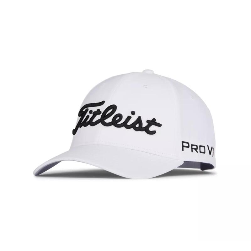 Titleist Men's Tour Performance Golf Hat - Black White - Structured Front Panel - Stretch Clasp Closure