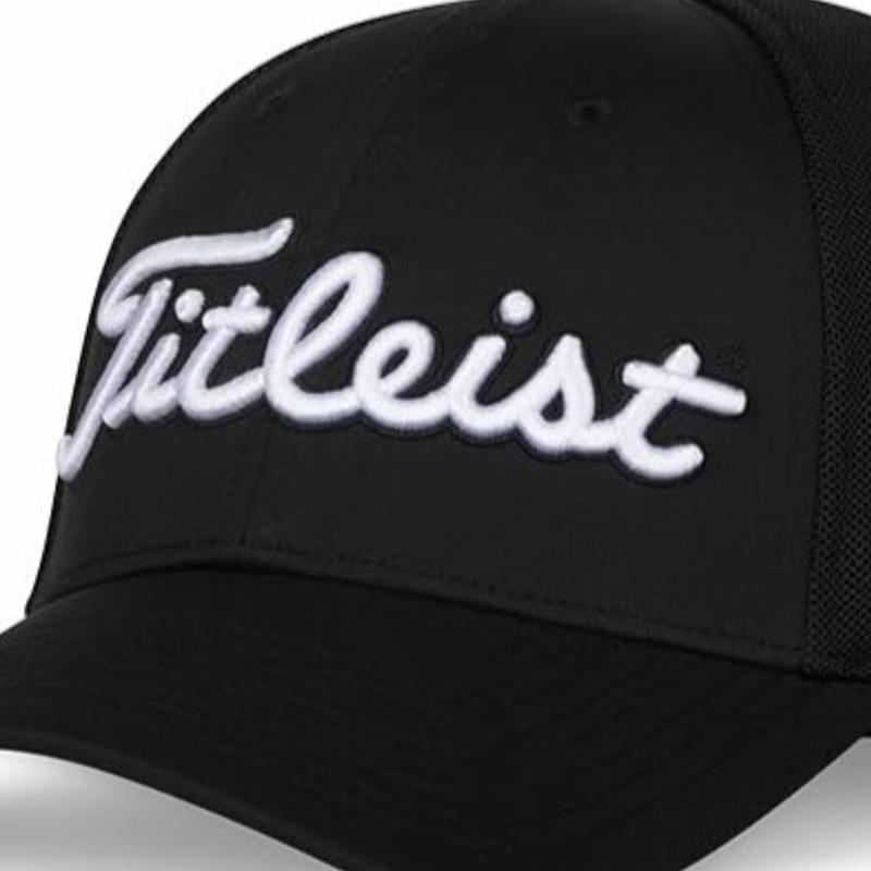 Titleist Men's Tour Performance Golf Hat - Black White - Structured Front Panel - Stretch Clasp Closure