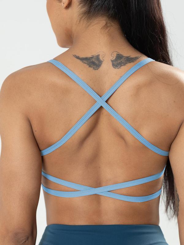 Women's Criss Cross Backless Sports Bra, Solid Color High Stretch Seamless Wireless Yoga Bra, Ladies Sportswear Clothing for Indoor Outdoor Wear