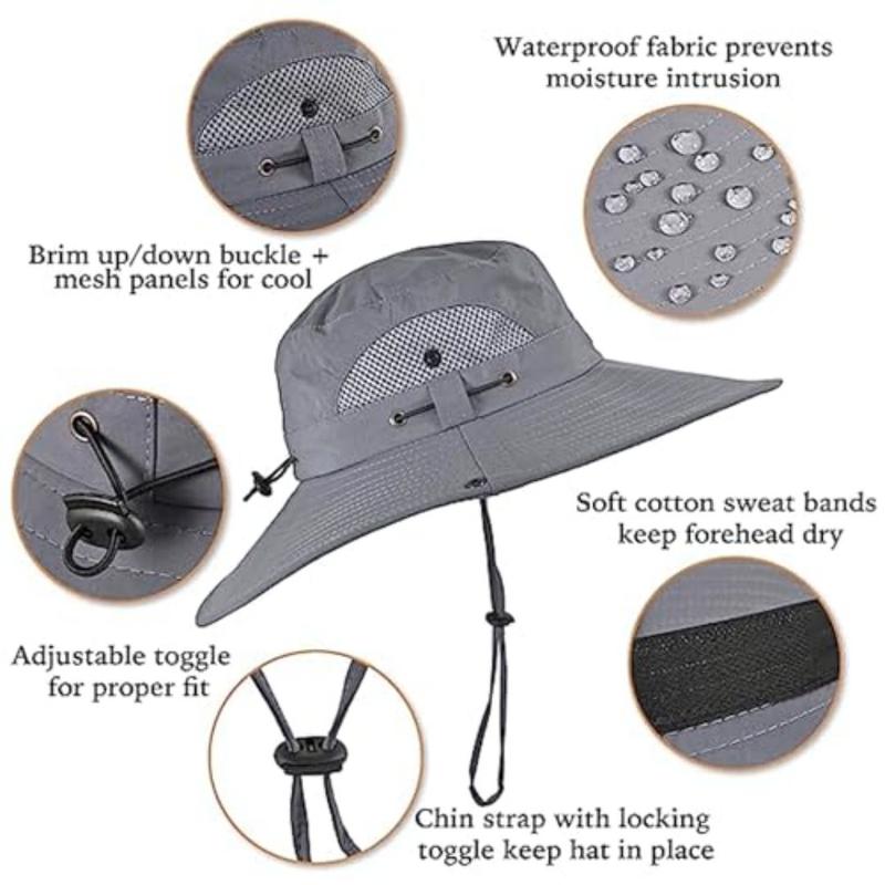 Outdoor Wide Brim Sun Hat with 2 Solar Fan Sun Bucket Hat for Men Women UPF 50+ Bucket Fishing & Beach Hat with Fan Built in