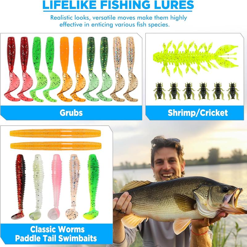 137Pcs Fishing Lures Tackle Box with Accessories - Bass Freshwater Bait Lure Gear Kit for Men