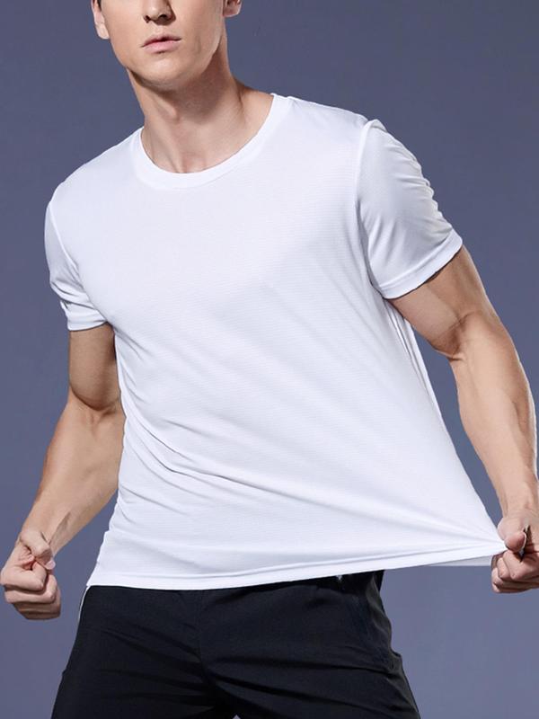 Men's Sports Tees, Breathable & Thin Quick Dry Solid Crew Neck Short Sleeve Loose Fit Fitness T-shirt, Men's Sportswear Clothing