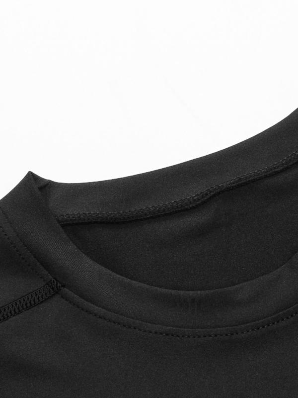 Men's Solid Round Neck Sports Thermal Lined Underwear Top, Sporty Crew Neck Long Sleeve Top, Men's Sportswear Clothing for Indoor Outdoor Wear