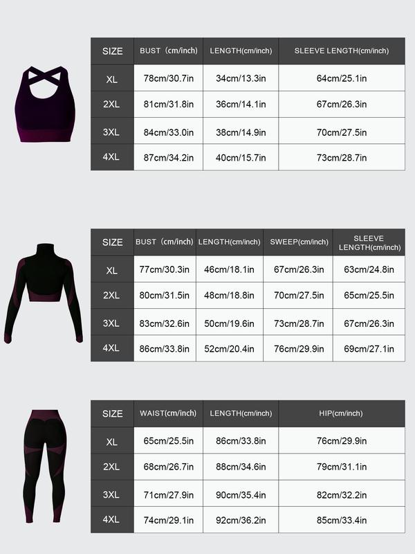 Plus Size Criss Cross Backless Cut Out Sports Bra & Leggings & Zipper Sports Jacket Set, High Neck Long Sleeve Top & Skinny Pants & Bra, Women's Sportswear Outfits for Yoga Gym