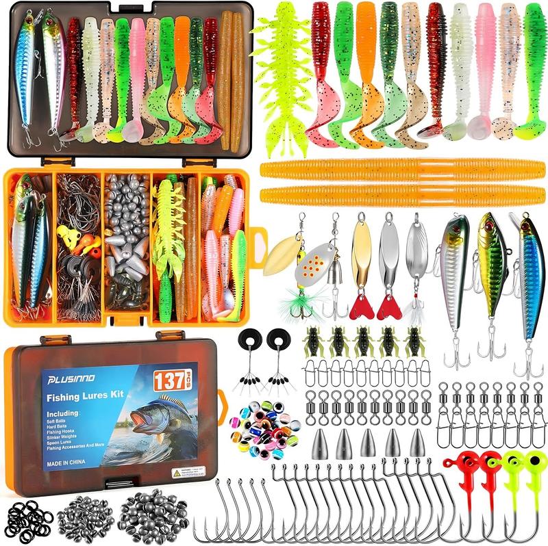 137Pcs Fishing Lures Tackle Box with Accessories - Bass Freshwater Bait Lure Gear Kit for Men