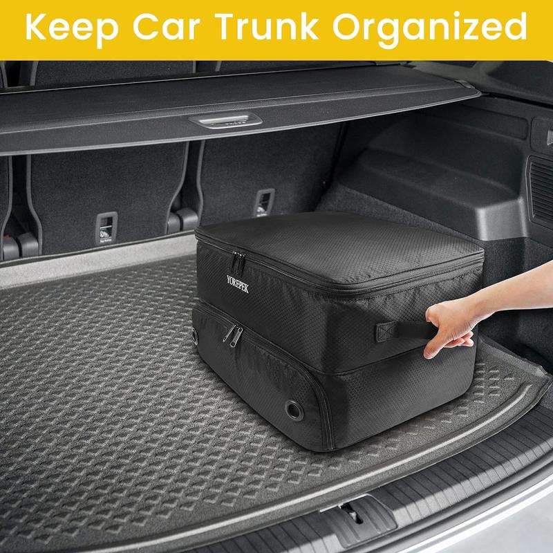 YORE 2 Layer Golf Trunk Organizer, Waterproof Car Golf Locker with Separate Ventilated Compartment for 2 Pair Shoes, Golf Trunk Storage for Balls, Tees, Clothes, Gloves, Accessories, Golf Gifts