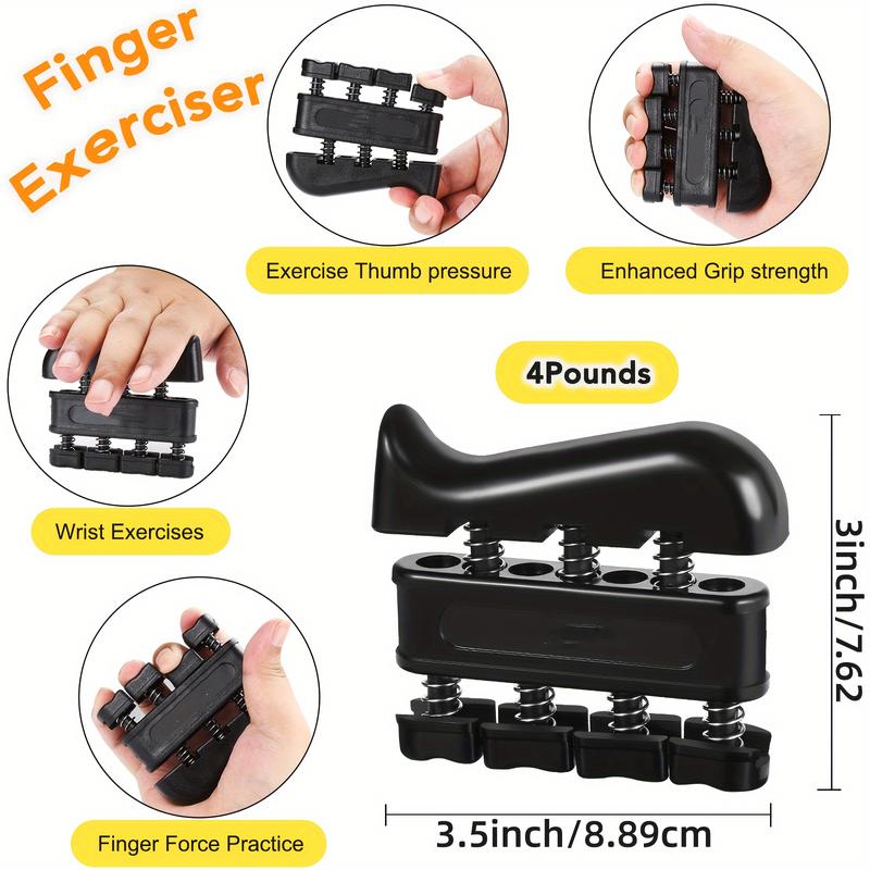 5pcs Hand Grip Strengthener Set - Includes R-Shaped Exerciser, Finger Trainer, Stretching Band, Grip Ball & Ring for Daily Workouts and Relax - Durable ABS, Black