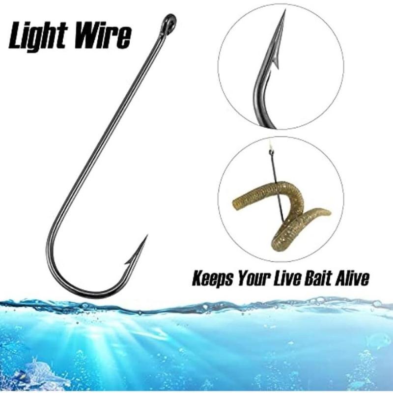 Long Shank Fishing Hook, 100pcs set Light Wire High Carbon Steel Freshwater Fishing Tackle for Trout Bass Catfish, Leisure & Outdoor Recreation Equipment