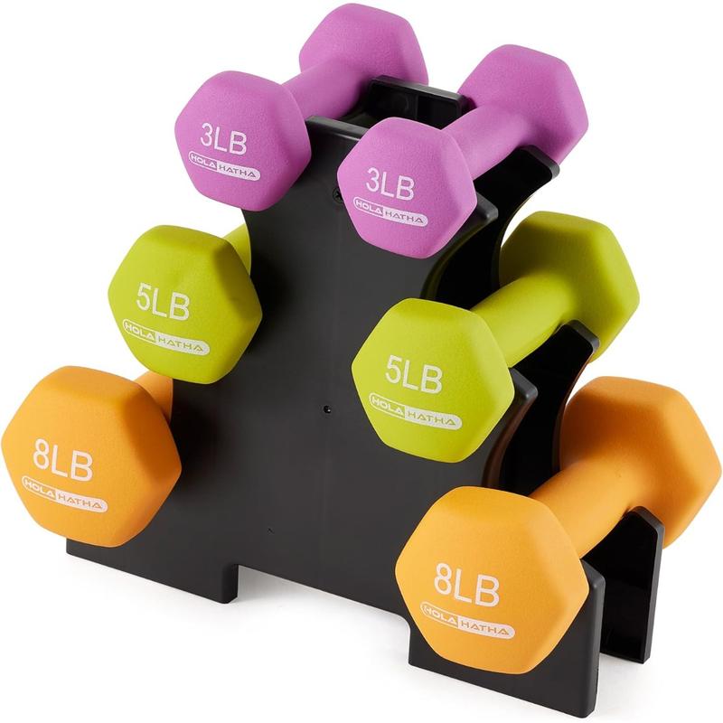 2, 3, 5, 8, and 10 Pound Neoprene Dumbbell Free Hand Weight Set with Rack, Ideal for Home Exercises to Gain Tone and Definition, Pastel