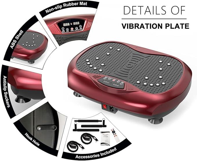 Black Friday Deal Vibration Plate Exercise Machine - Whole Body Workout Vibration Platform Lymphatic Drainage Machine for Weight Loss Home Fitness w Pilates Bar + Resistance Bands + Remote