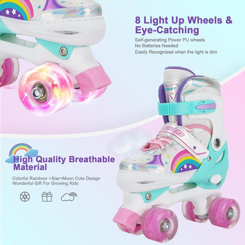 Roller Skates for Girls    Beginners, Adjustable 4 Sizes Roller Skates for Adult and Youth with All Light Up Wheels, Patines para ninas for Outdoor Indoor