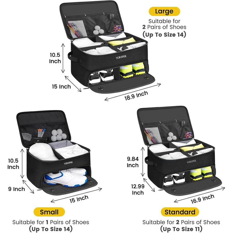 YORE 2 Layer Golf Trunk Organizer, Waterproof Car Golf Locker with Separate Ventilated Compartment for 2 Pair Shoes, Golf Trunk Storage for Balls, Tees, Clothes, Gloves, Accessories, Golf Gifts