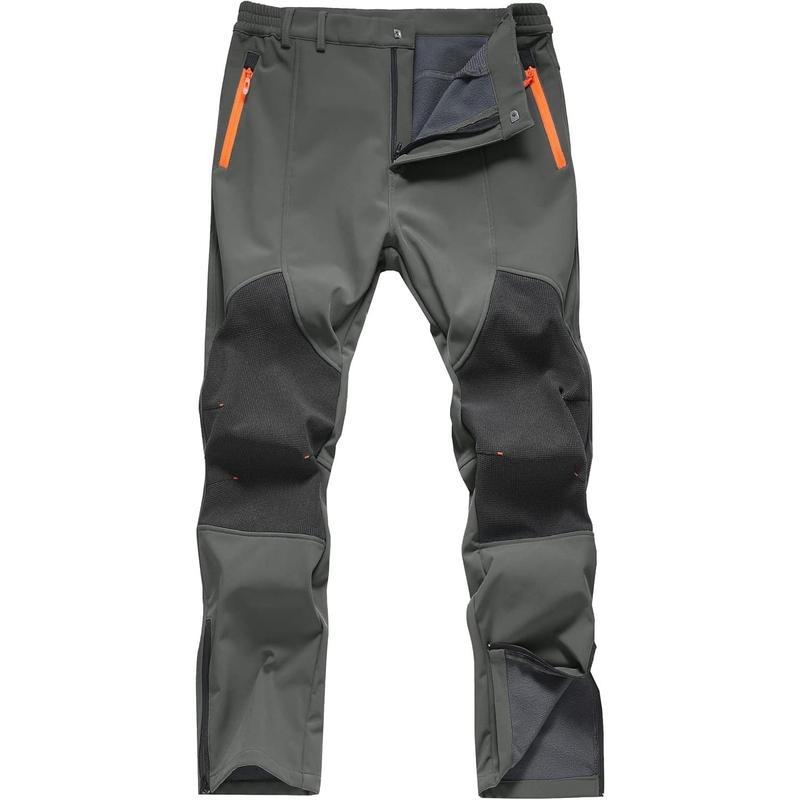 Men's Snow Ski  Hiking Pants Fleece Lined Softshell Insulated Snowboard Outdoor Work Zipper Bottom