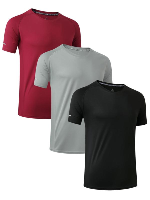 Men's Plain Round Neck Sports Tee, Sporty Quick Drying Breathable Short Sleeve T-shirt, Fall Outfits 2024, Back to School Outfits, Workout Tops, Gym Tops, Men's Sportswear, Gym Clothing