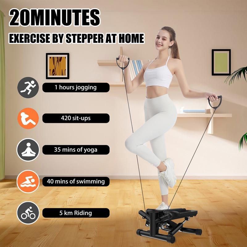 Twist Stepper Portable Exercise Equipment, Mini Stair Stepper Machine with Resistance Bands 330lbs for Full Body