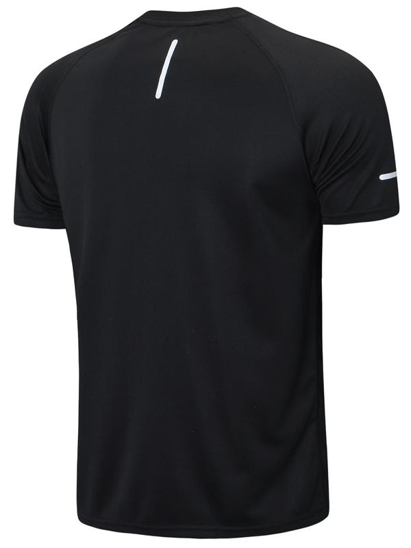 Men's Plain Round Neck Sports Tee, Sporty Quick Drying Breathable Short Sleeve T-shirt, Fall Outfits 2024, Back to School Outfits, Workout Tops, Gym Tops, Men's Sportswear, Gym Clothing