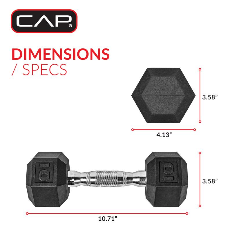 CAP Barbell, 10lb Coated Rubber Hex Dumbbell, Pair