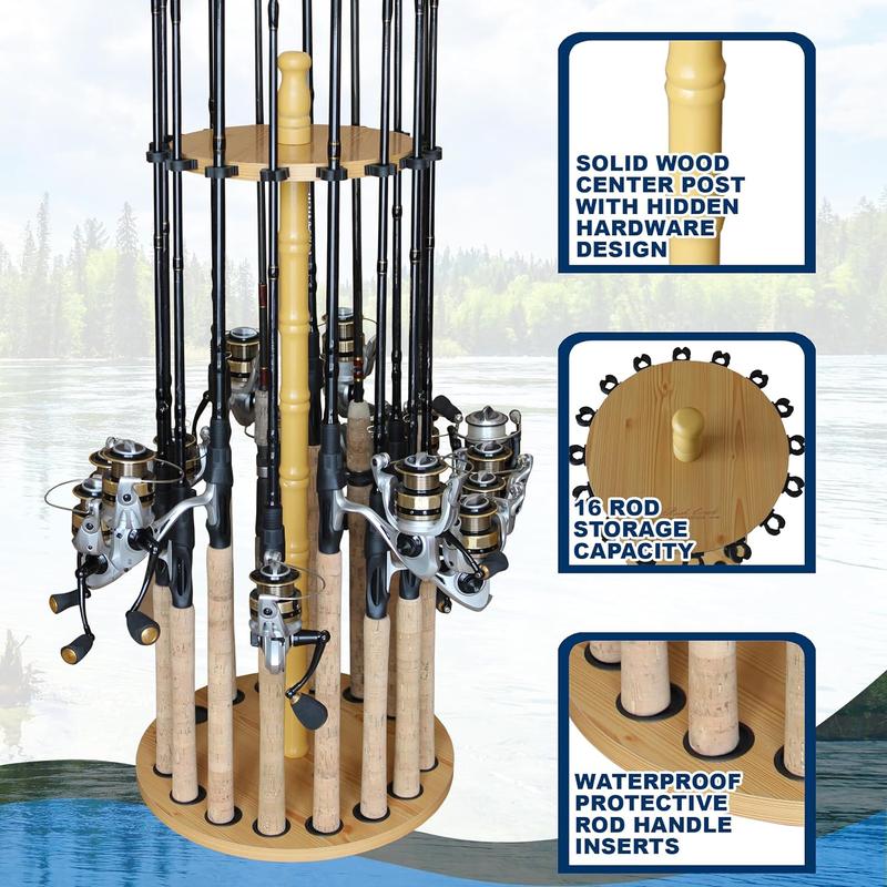 Rush Creek Creations | Fishing Rod Holder for 16 Rods, Fishing Pole Holder for Garage Organization and Storage, for Fishing Reels, Fishing Gear, Fishing Accessories, Tackle Box