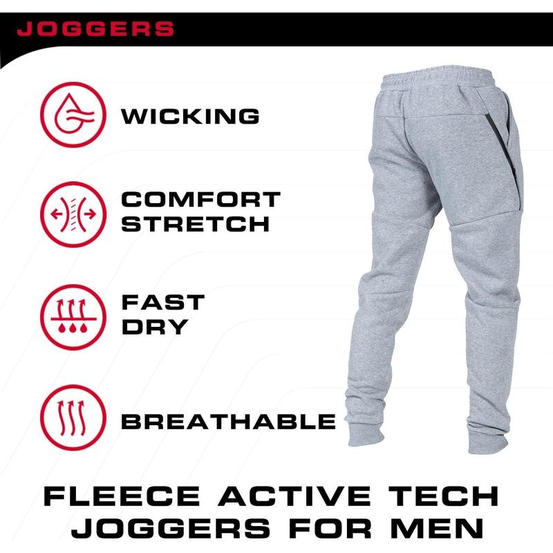 Performance 3 Pack Fleece Active Tech Joggers for Men, Mens Sweatpants with Zipper Pockets