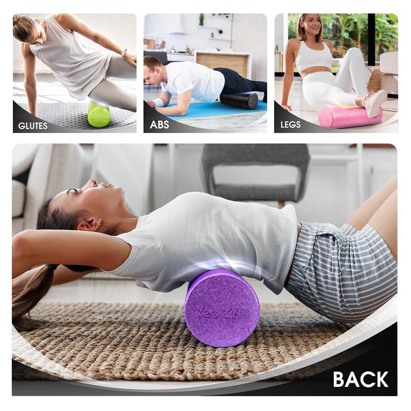 High-Density Round Back Roller Foam, Exercise Foam Roller for Yoga, Pilates & Stretching - 12, 18, 24, 36 inch