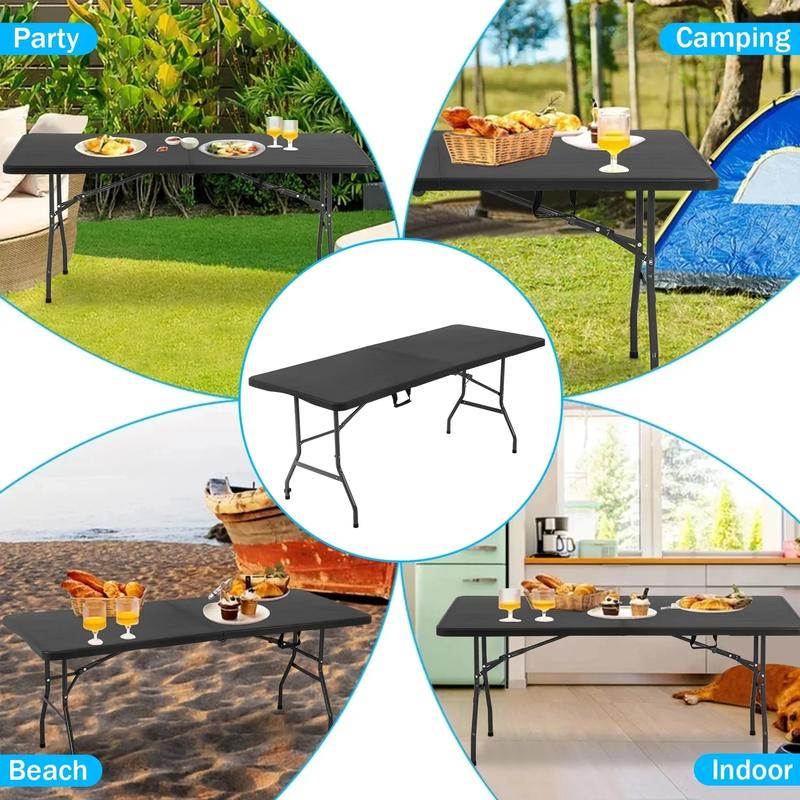 6ft Folding Table Portable Plastic Indoor Outdoor Camping Dining Table with Carrying Handle