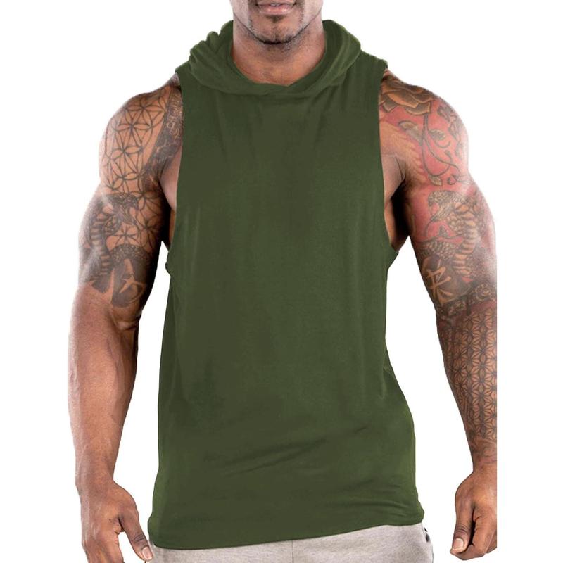 Men's Workout Hooded Tank Tops Sports Training Sleeveless Gym Hoodies Fitness Bodybuilding Cut Off Muscle Shirts