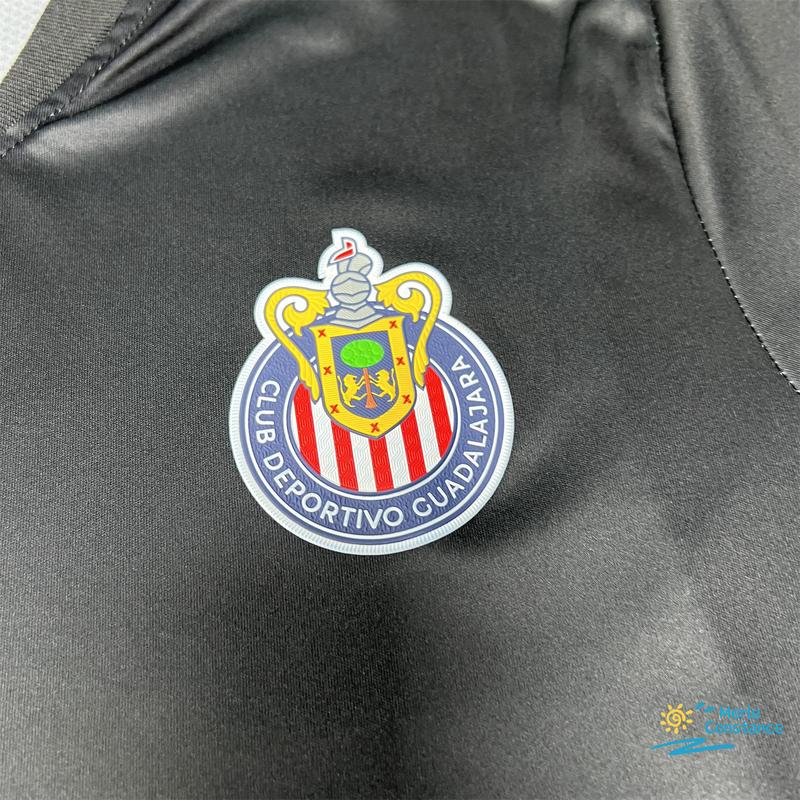 2425 Chivas CD Guadalajara Home Jersey Vintage Mexico Black Stripe Short Sleeve Top Football Jersey LIGAMX