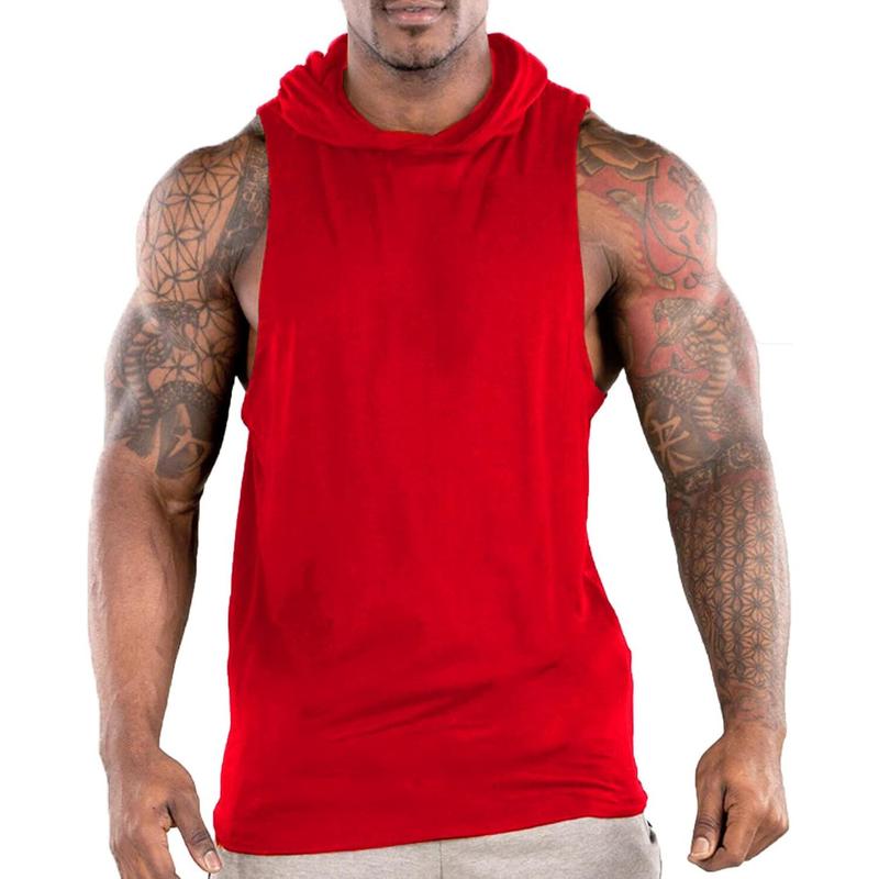 Men's Workout Hooded Tank Tops Sports Training Sleeveless Gym Hoodies Fitness Bodybuilding Cut Off Muscle Shirts