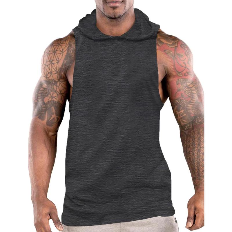 Men's Workout Hooded Tank Tops Sports Training Sleeveless Gym Hoodies Fitness Bodybuilding Cut Off Muscle Shirts