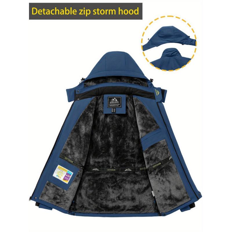 Men's Winter Outdoor Jacket Removable Hood Windproof Warm Long Sleeve Multiple Pockets Breathable Hiking Raincoat Comfortable Fabric Wear-Resistant Suitable For Cold Areas Skiing Sports Leisure Rock Climbing Fishing And Campin