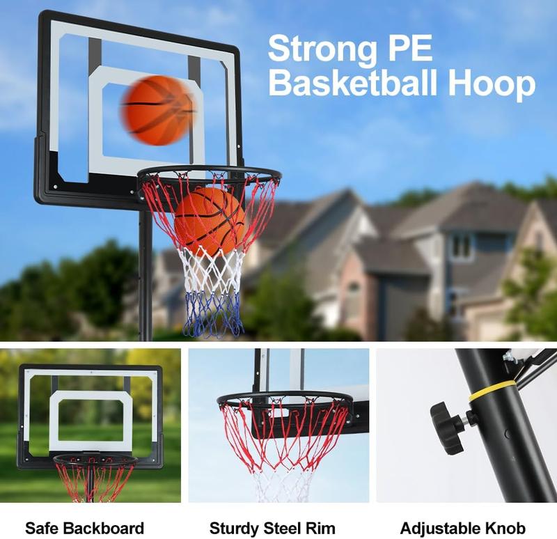 Portable Basketball Hoop, 5.5-7.4FT Adjustable Height Basketball Goal System, Shatterproof Backboard Fillable Base with Wheels for Kids Youth and Adults in The Backyard, Driveway Indoor Outdoor