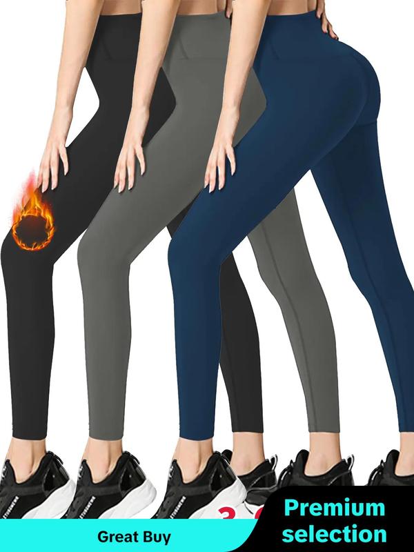 Women's Solid High Waist Thermal Lined Sports Leggings, Casual Comfy Warm Tummy Control Skinny Pants for Yoga Gym Workout Running, Ladies Sportswear for Fall & Winter, Gym Clothing, Leggings for Women, Fall Clothing Women