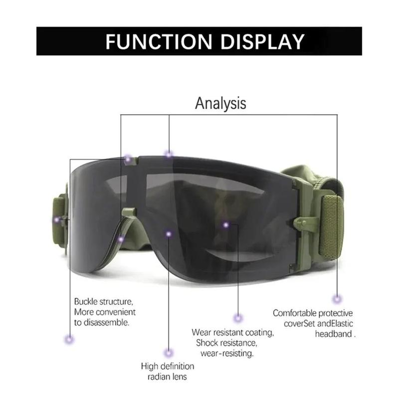 Tactical Goggles, 1 Pair Windproof & Dustproof Goggles with 3 Colors Lenses, Outdoor Safety Goggles for Motorcycle Climbing