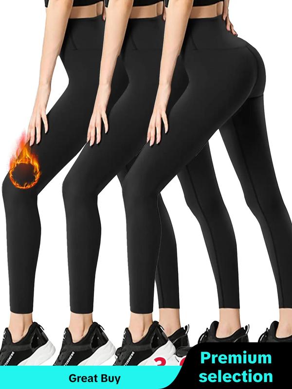 Women's Solid High Waist Thermal Lined Sports Leggings, Casual Comfy Warm Tummy Control Skinny Pants for Yoga Gym Workout Running, Ladies Sportswear for Fall & Winter, Gym Clothing, Leggings for Women, Fall Clothing Women