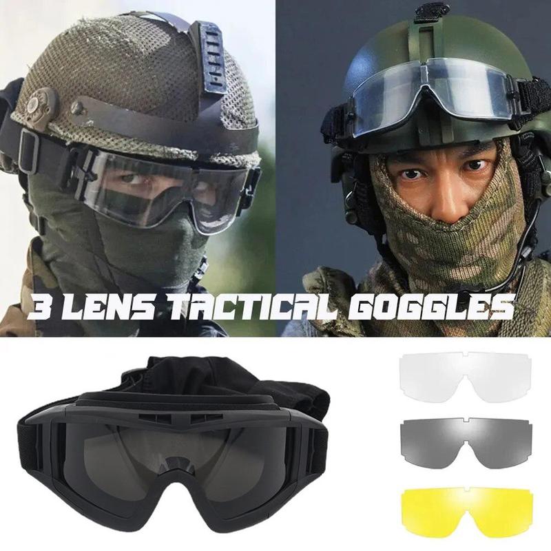 Tactical Goggles, 1 Pair Windproof & Dustproof Goggles with 3 Colors Lenses, Outdoor Safety Goggles for Motorcycle Climbing