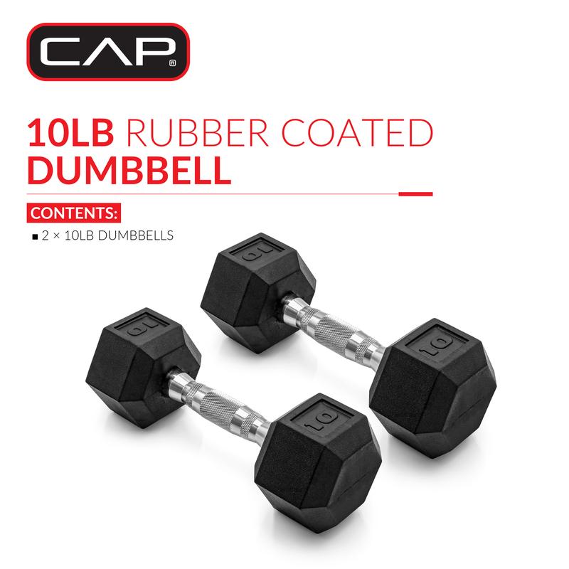 CAP Barbell, 10lb Coated Rubber Hex Dumbbell, Pair