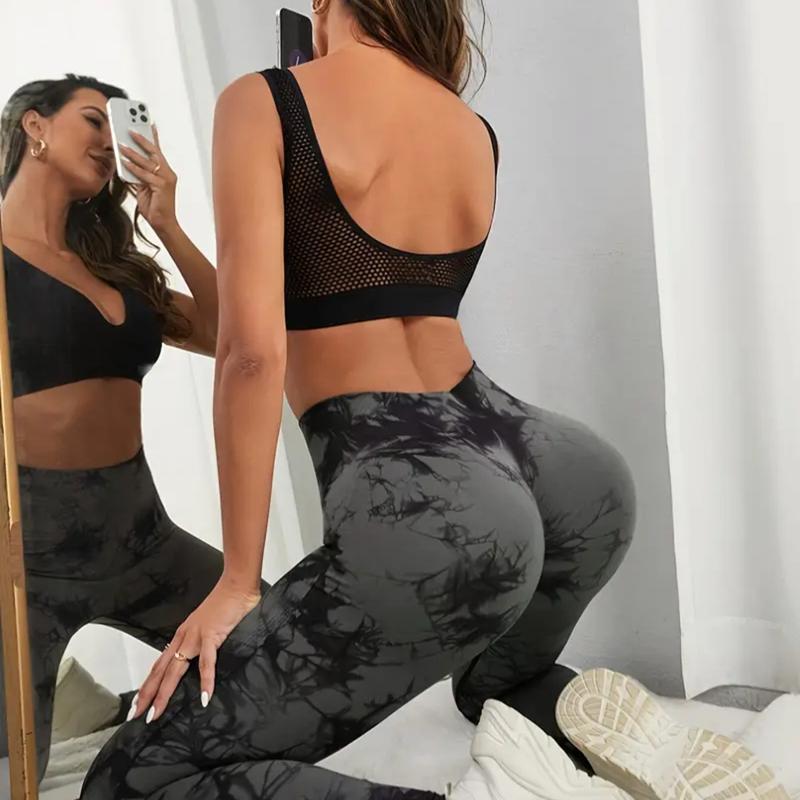 3 Pack Black, Grey & Green Tie Dye Print High Waisted Workout Women Leggings Scrunch Rear Lifting High Waist Tummy Control Yoga Gym Athletic Pants