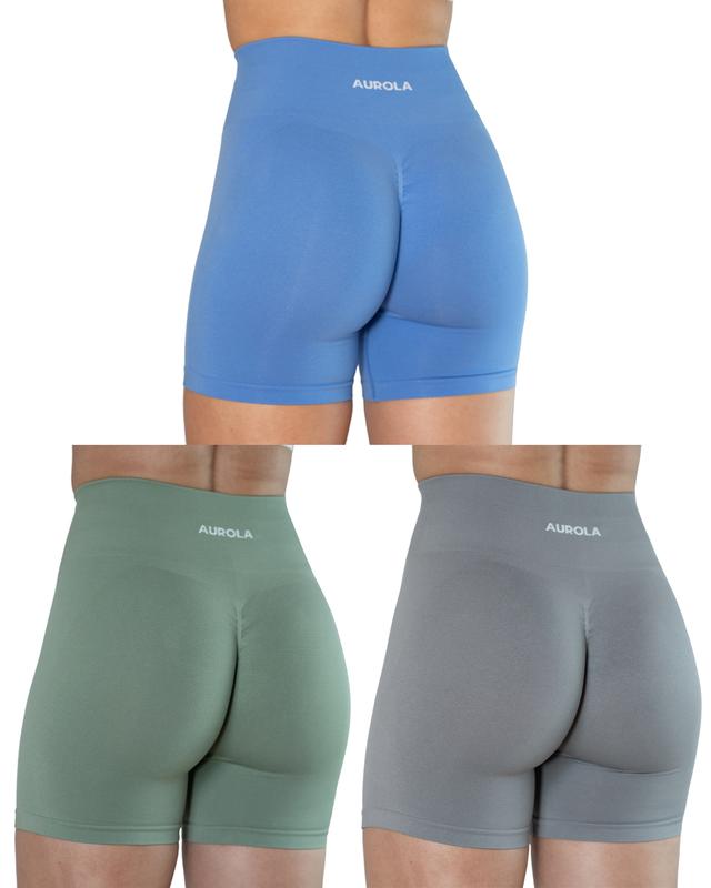 AUROLA 3 Pieces Pack Sets Intensify Workout Shorts for Women, Seamless Scrunch Short Gym Yoga Running Sport Active Exercise Fitness Shorts