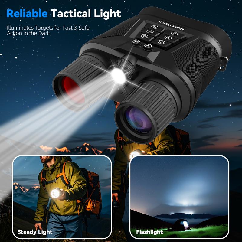 Night vision device, 5x magnification, 8x zoom, tactical light, 32GB card, pioneering backlight button, suitable for hunting, camping, and safety