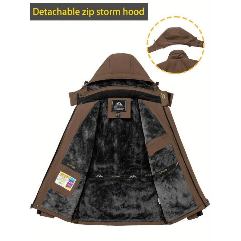 Men's Winter Outdoor Jacket Removable Hood Windproof Warm Long Sleeve Multiple Pockets Breathable Hiking Raincoat Comfortable Fabric Wear-Resistant Suitable For Cold Areas Skiing Sports Leisure Rock Climbing Fishing And Campin