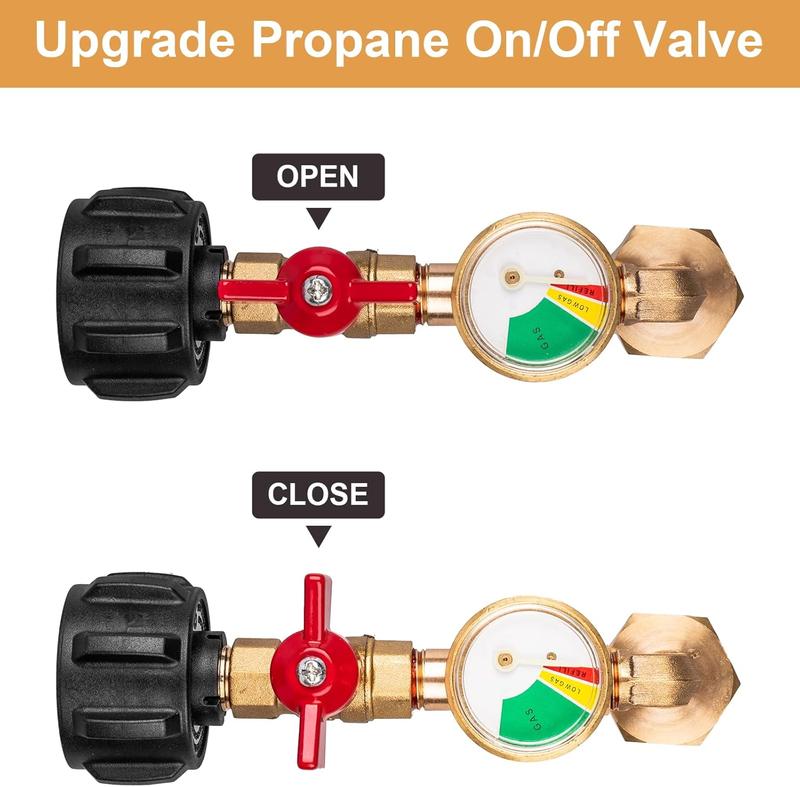 Propane Refill Elbow Adapter with Tank Gauge - Universal Propane Tank Adapter for 1 lb Tanks, BBQ Grills, RVs, and Campers (1 PCS) easy propane