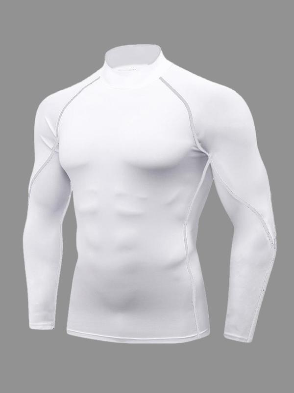 Men's Solid Long Sleeve Mock Neck Sports Compression Tee, Workout Tops, Quick Drying Breathable Raglan Sleeve T-shirt, Casual Sporty Top for Spring & Fall, Fall Outfits, Fallfreshness Clothes Football Accessories, Gym Clothing