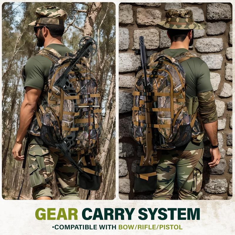 600D Waterproof Hunting Backpack for Men,Camo Hunting Pack with Bow Holder