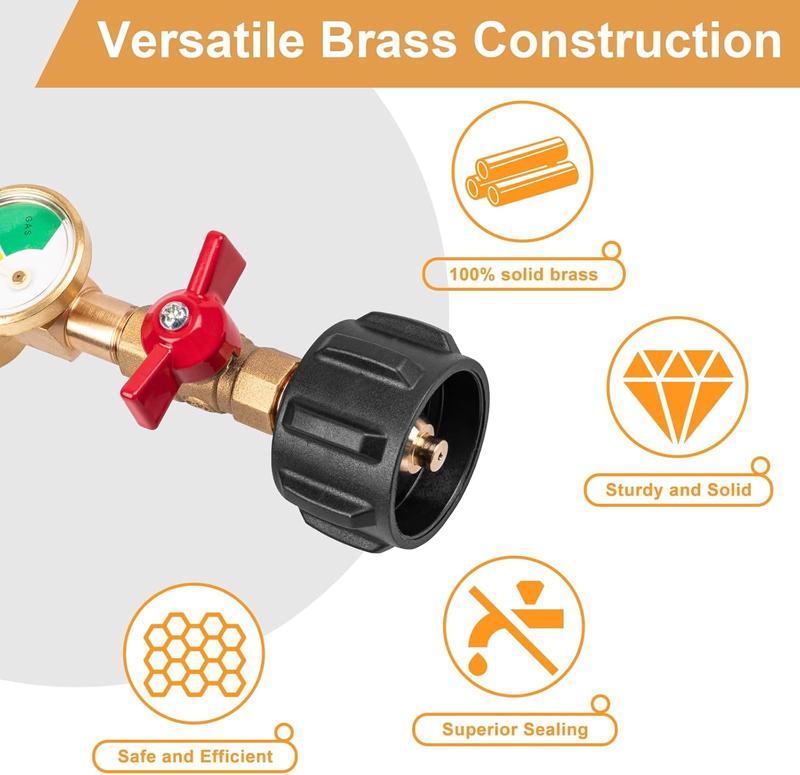 Propane Refill Elbow Adapter with Tank Gauge - Universal Propane Tank Adapter for 1 lb Tanks, BBQ Grills, RVs, and Campers (1 PCS) easy propane