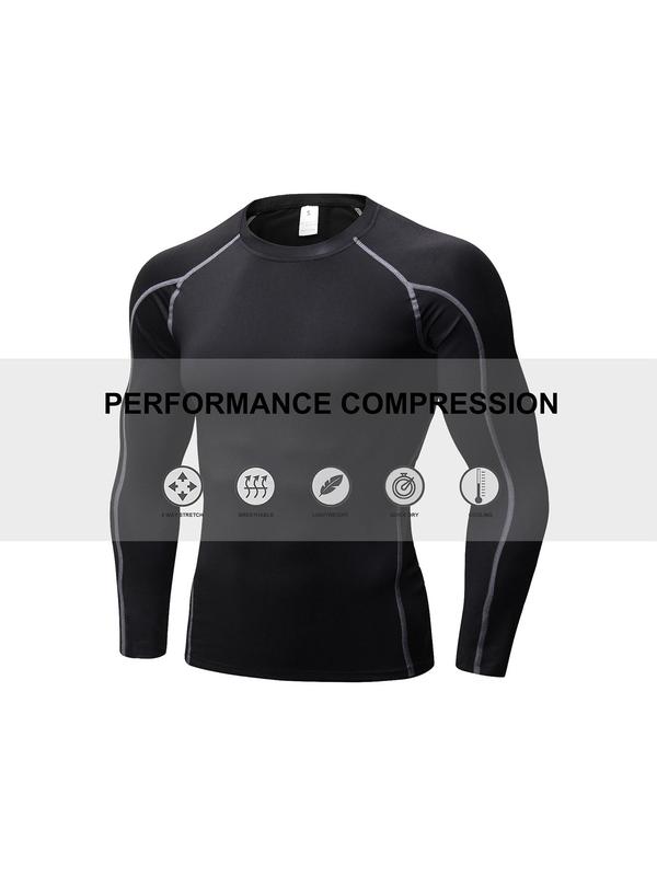 Men's 3pcs Long Sleeve Top Stitching Spring Sports Tee, Compression Shirt, Regular Fit Round Neck T-shirt, Sportswear Clothing For Indoor Outdoor Wear