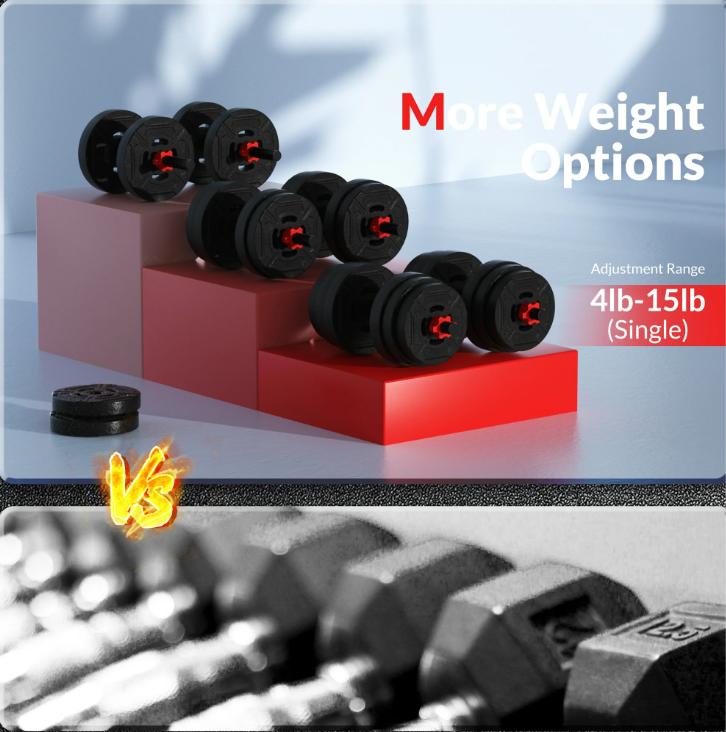 60LB 4-in-1 Portable Changeable Dumbbell, Barbell, and Kettlebell Set with Adjustable Weights