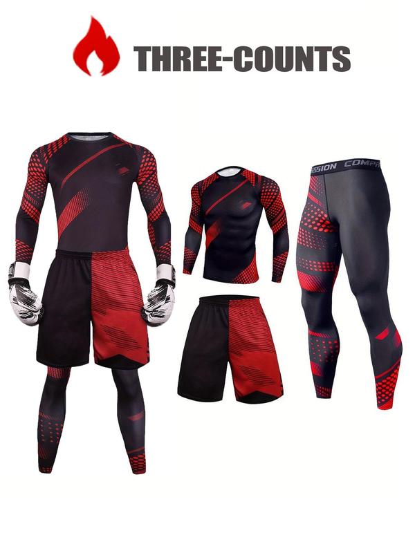 Men's Camo Print Long Sleeve Tee & Pants & Shorts Set, Comfortable Breathable Sports Outfits, Men's Sportswear Set for Gym Workout Running